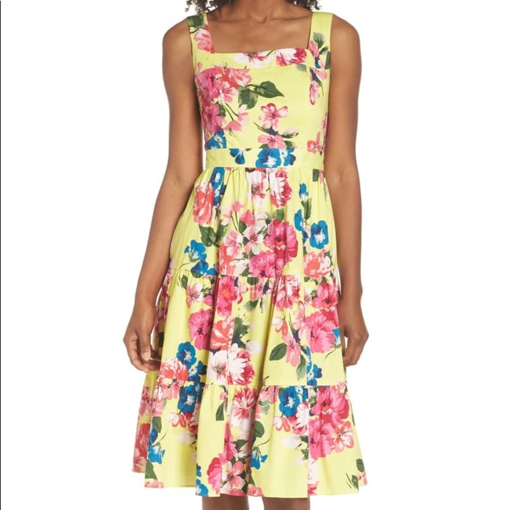 Eliza J Floral Tiered Fit & Flare Midi Dress